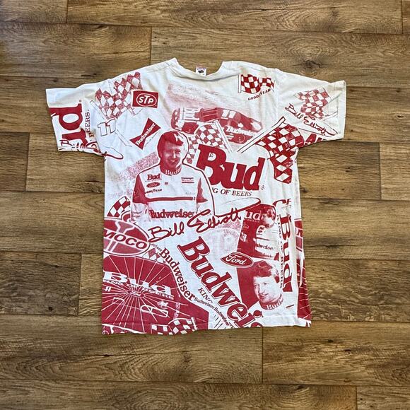 Vintage 90s Nascar Bill Elliott Budweiser AOP Tee Shirt - Picture 2 of 5